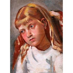 French School Circa 1930, Portrait Of A Little Blonde Girl