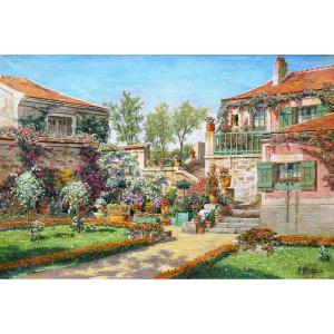 Pauline Elisabeth Delacroix-garnier, Villa And Flower Garden In Sunny Weather