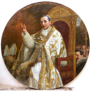 Emilio VASARRI, Portrait du pape Benoît XV sur le trône papal (TRES GRAND FORMAT)