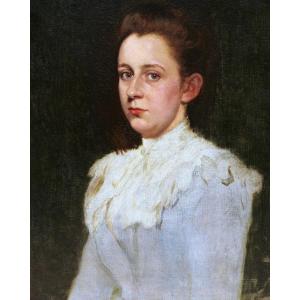 French Or Scandinavian School Circa 1900, Portrait Of A Woman In A Pale Blue Dress
