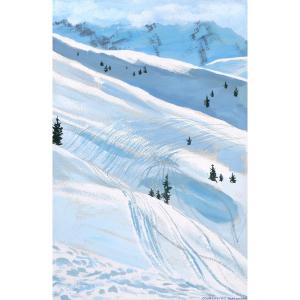 Marius CHAMBON, Courchevel, traces de ski dans la poudreuse