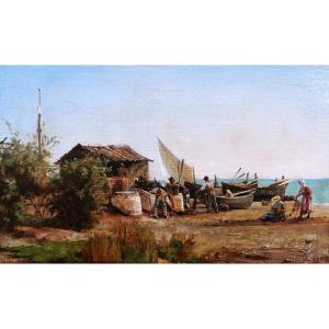 19th Century French School, Neapolitan Fishermen On The Shore