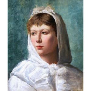 Attribué à William Albert ABLETT, Portrait de femme en cape blanche à capuche