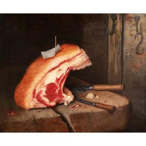 École FRANÇAISE ou FLAMANDE, première moitié du XIXème siècle, Pièce de viande sur un billot