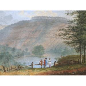 18th Century French School, Circa 1780, Figures Admiring A Lake (lake Nemi?)