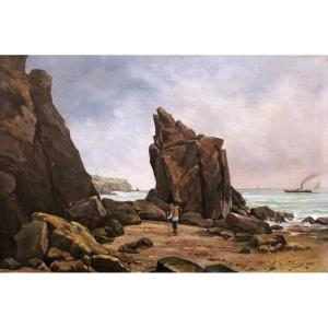 R. De Saint-remy, The Painter Among The Rocks At Granville, Normandy