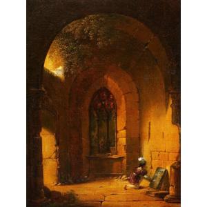 French School, First Quarter Of The 19th Century, Gentleman Kneeling In A Chapel