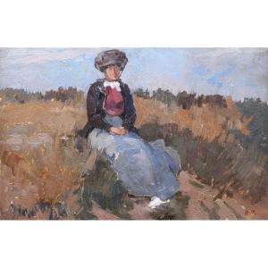 Albert PINOT, Femme assise dans la campagne belge