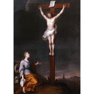 École FRANÇAISE du XVIIème siècle, Crucifixion avec Marie-Madeleine