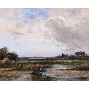 Louis Aimé JAPY, Breton et Bretonne dans un paysage de marais