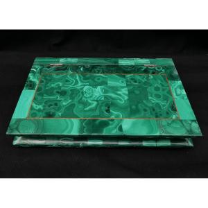 Book-shaped Jewelry Box, Malachite Veneer, Russian Work Circa 1900