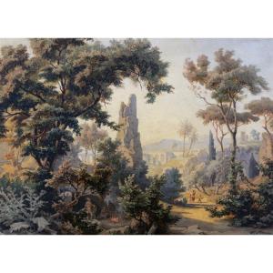 George Heinrich Busse, Lively Landscape In Syracuse, Sicily, On The Site Of The Ear Of Dionysus