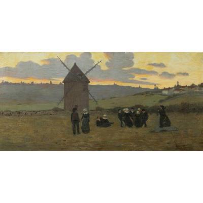 École FRANÇAISE de la seconde moitié du XIXème siècle, Danse bretonne au coucher du soleil
