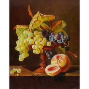 Noémi FORTOUL, Nature morte à la coupe de raisin et aux pêches