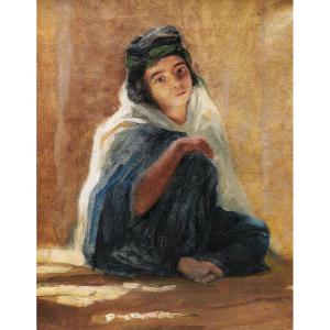French School Of The 19th Century, Young Girl From North Africa Sitting