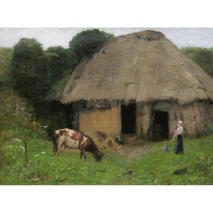 Élie Nonclercq, Milkmaid And Cow In Front Of A Cottage