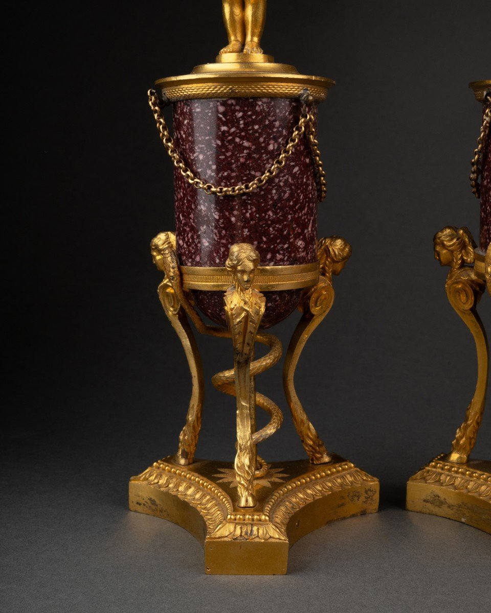 Pair Of "putti" Candlesticks On Porphyry Base, Louis XVI Period, Late 18th Century-photo-3