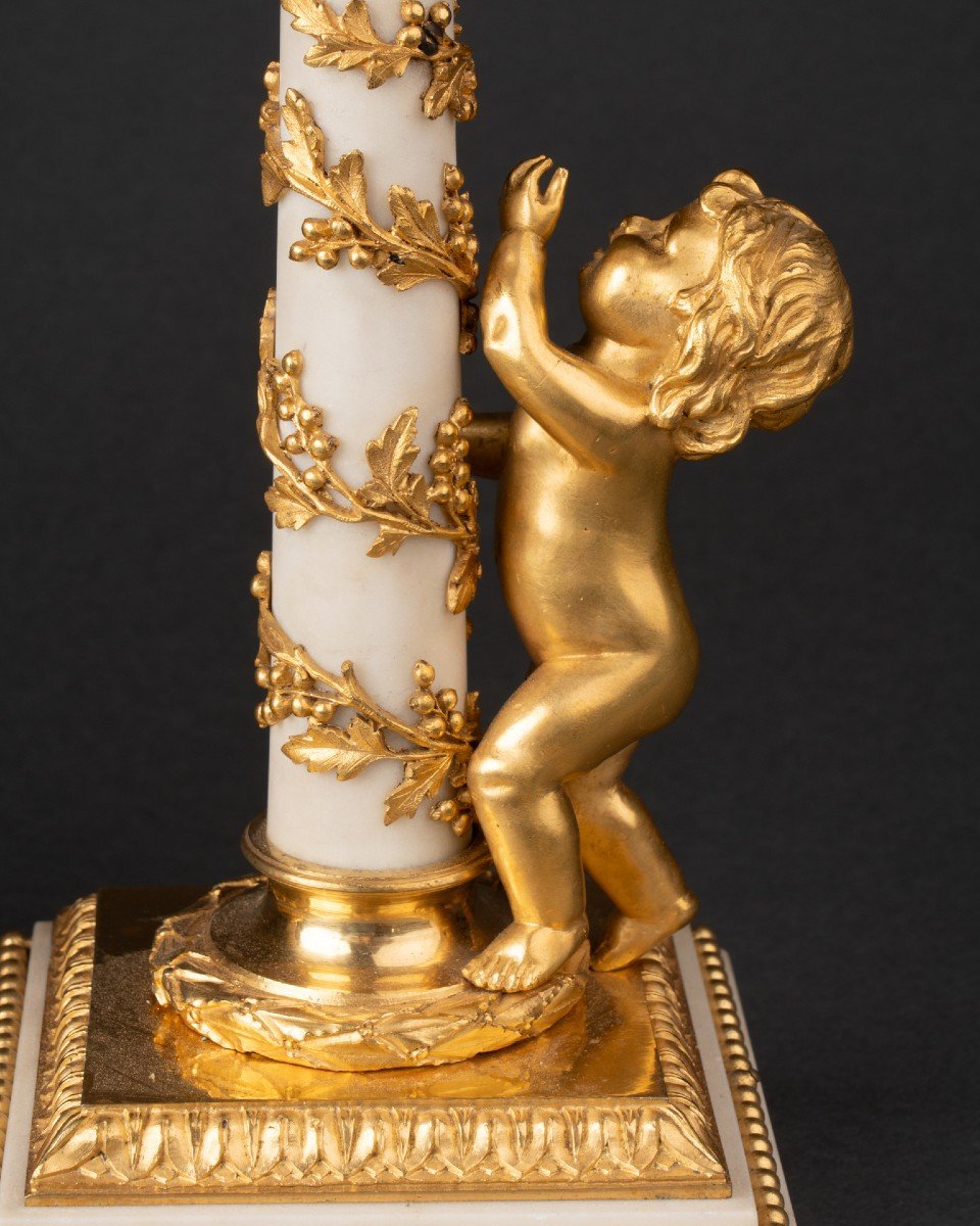 Pair Of White Marble Candlesticks Louis XVI Period Late 18th Century-photo-5