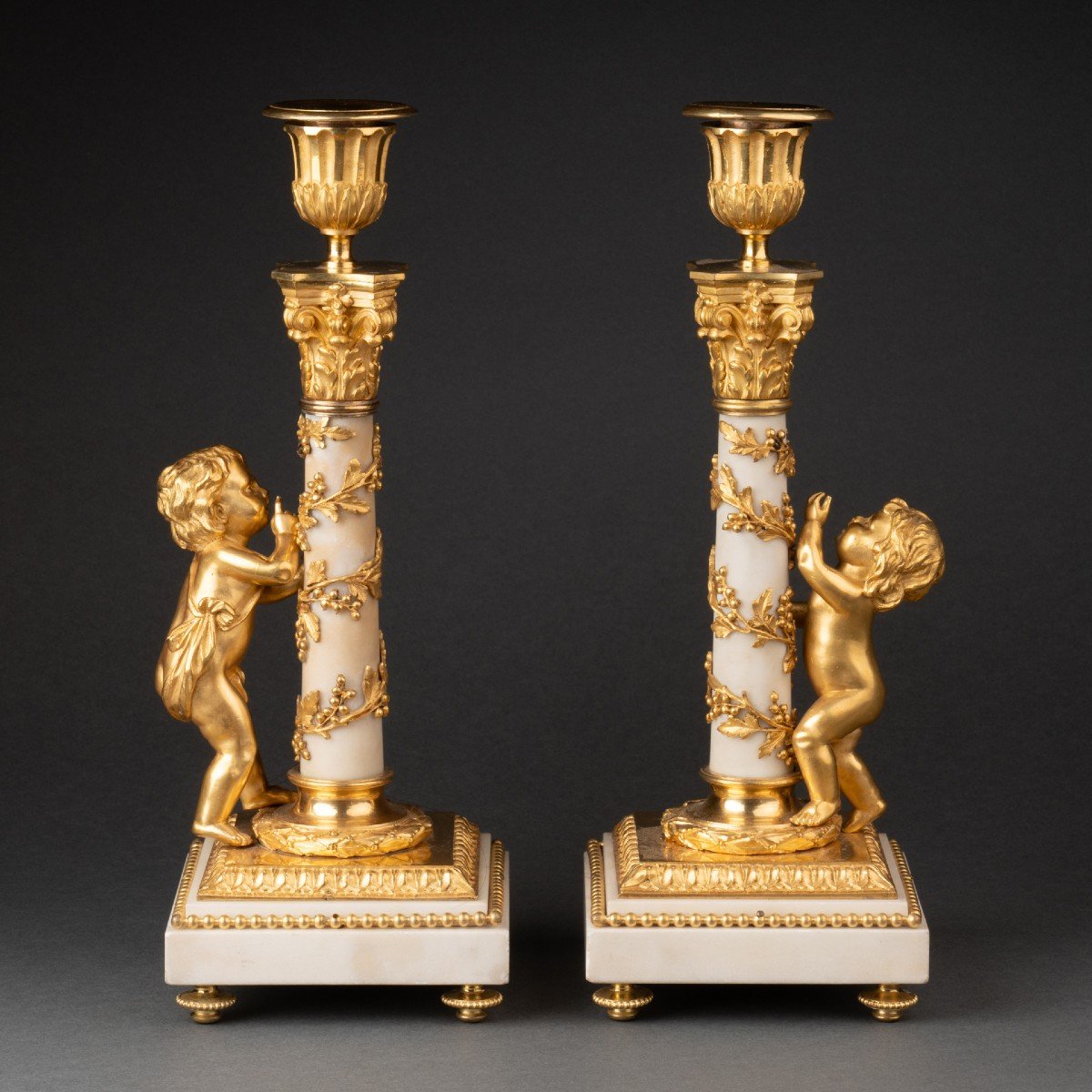 Pair Of White Marble Candlesticks Louis XVI Period Late 18th Century