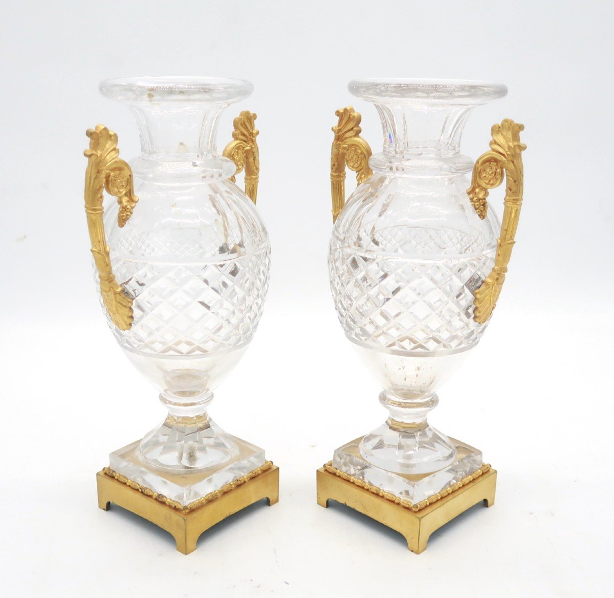 Pair Of Cut Crystal Vases From The Charles X Period, First Half Of The 19th Century-photo-2