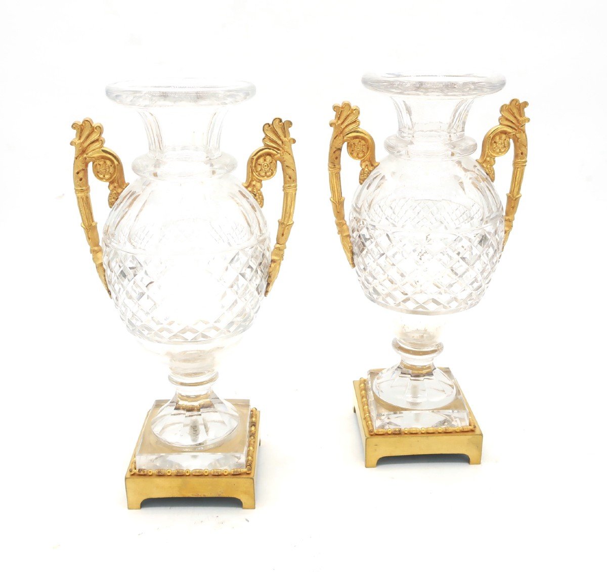 Pair Of Cut Crystal Vases From The Charles X Period, First Half Of The 19th Century-photo-2