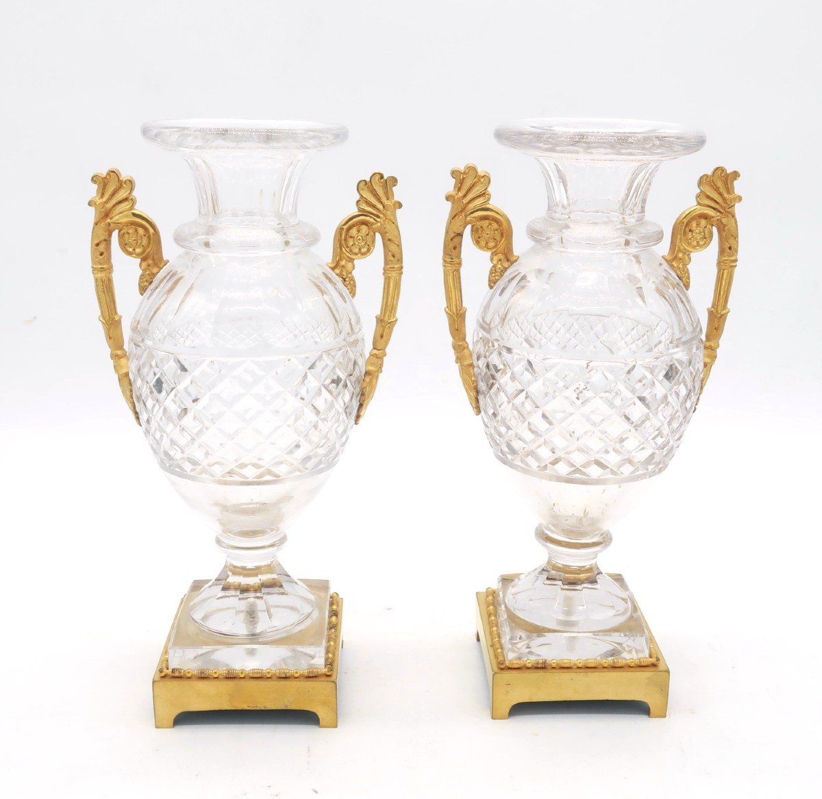 Pair Of Cut Crystal Vases From The Charles X Period, First Half Of The 19th Century