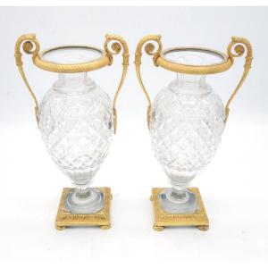 Cut Crystal Vases Pair Restauration Period Circa 1820