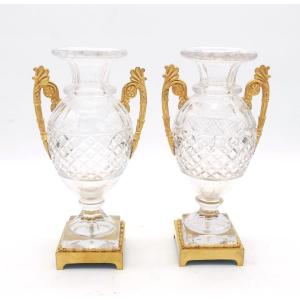 Pair Of Cut Crystal Vases From The Charles X Period, First Half Of The 19th Century