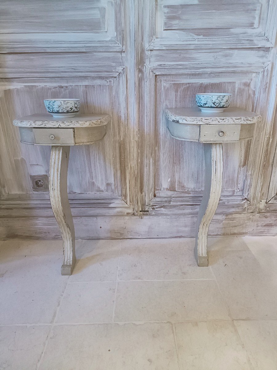 19th Century Console Bedside Table With Cream Patina-photo-2