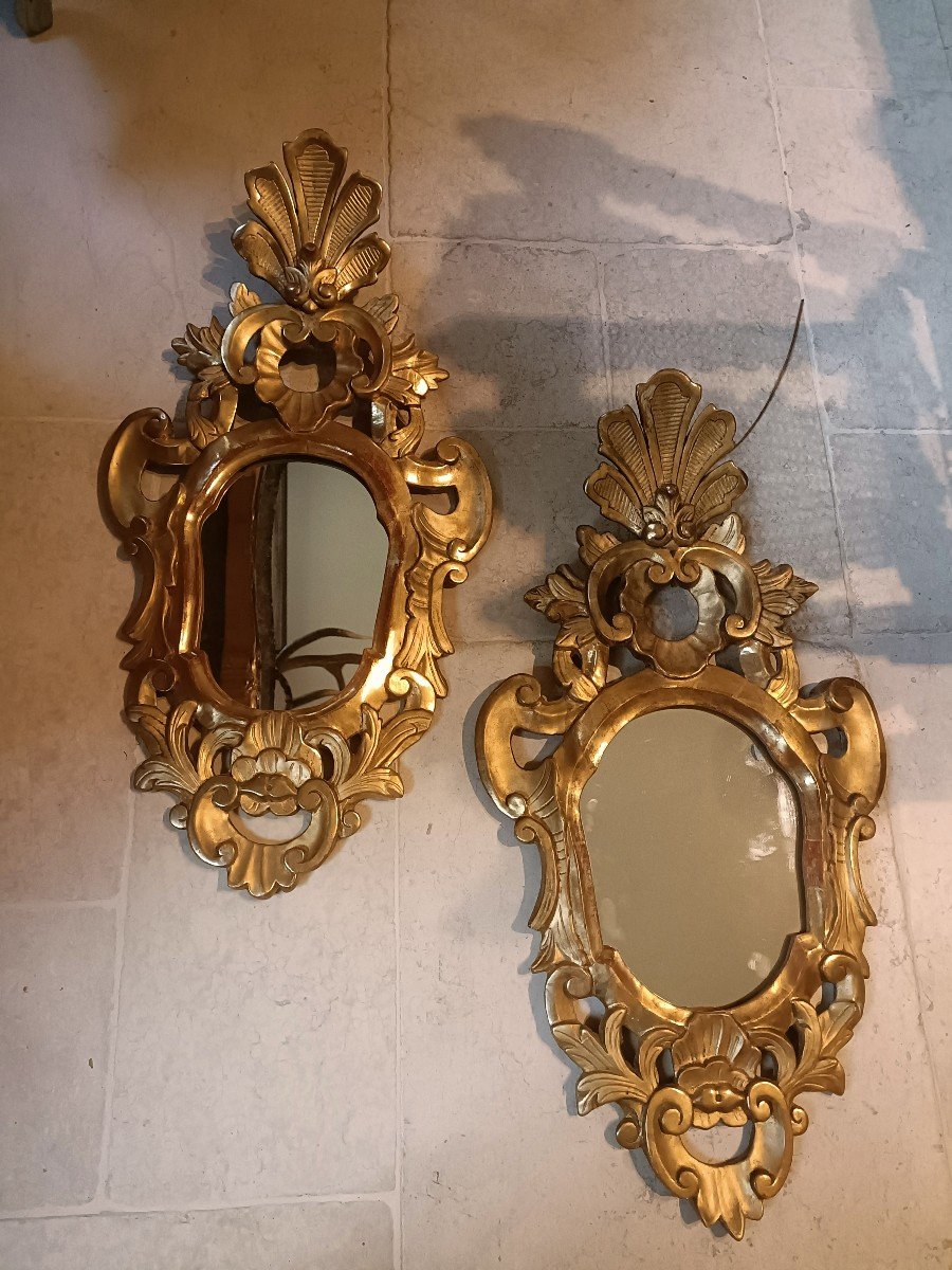 Pair Of Baroque Gilded Wooden Mirrors -photo-3