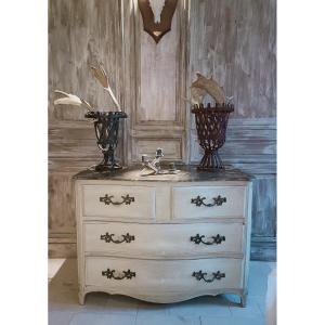 Commode Style Louis XV En Bois Peint 19em