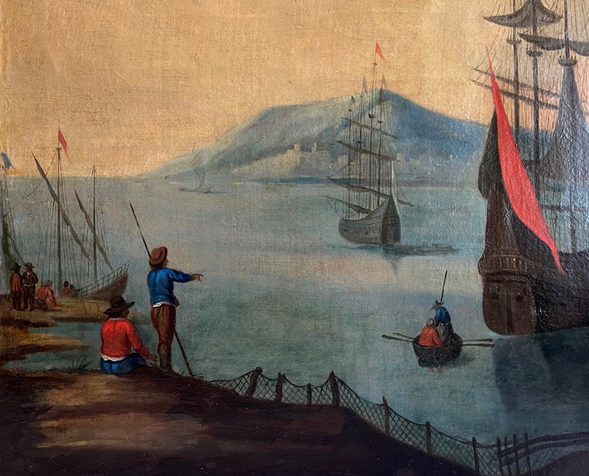 “galleons In The Bay” Ec. Dutch 18th-photo-1