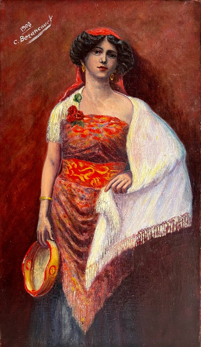 "young Oriental Woman With Tambourine" C. Besancourt-photo-2