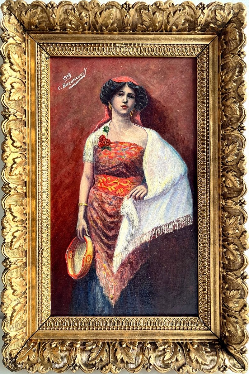 "young Oriental Woman With Tambourine" C. Besancourt