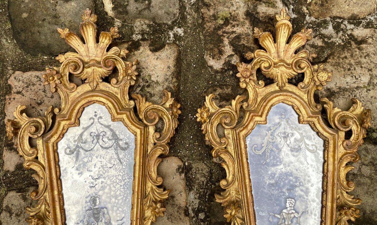 Pair Of Italian Mirrors In Carved And Gilded Wood-photo-4