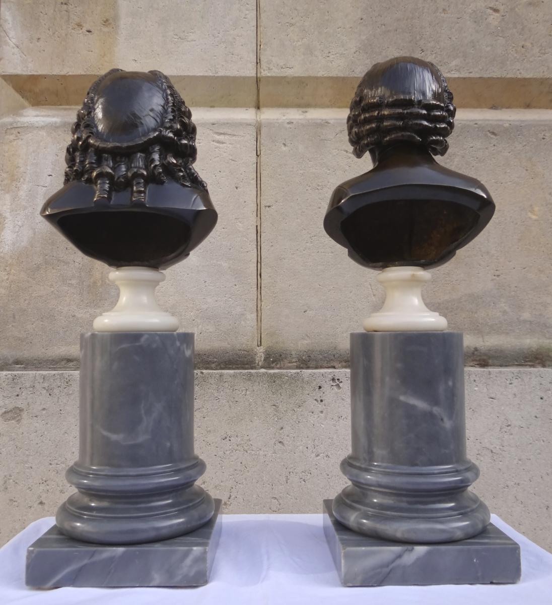 Pair Of Bronze Busts: Voltaire And Rousseau-photo-2