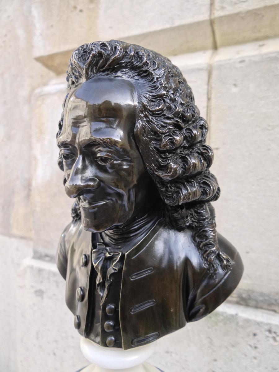 Pair Of Bronze Busts: Voltaire And Rousseau-photo-4