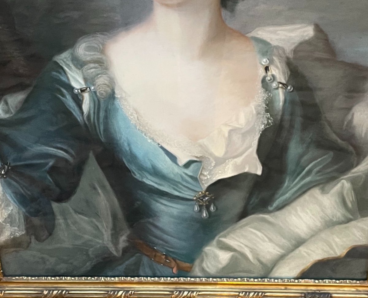 Portrait Au Pastel. Femme à La Robe Bleue-photo-2