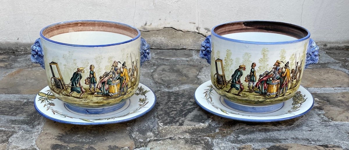 Pair Of Gien Earthenware Planters. 19th Century