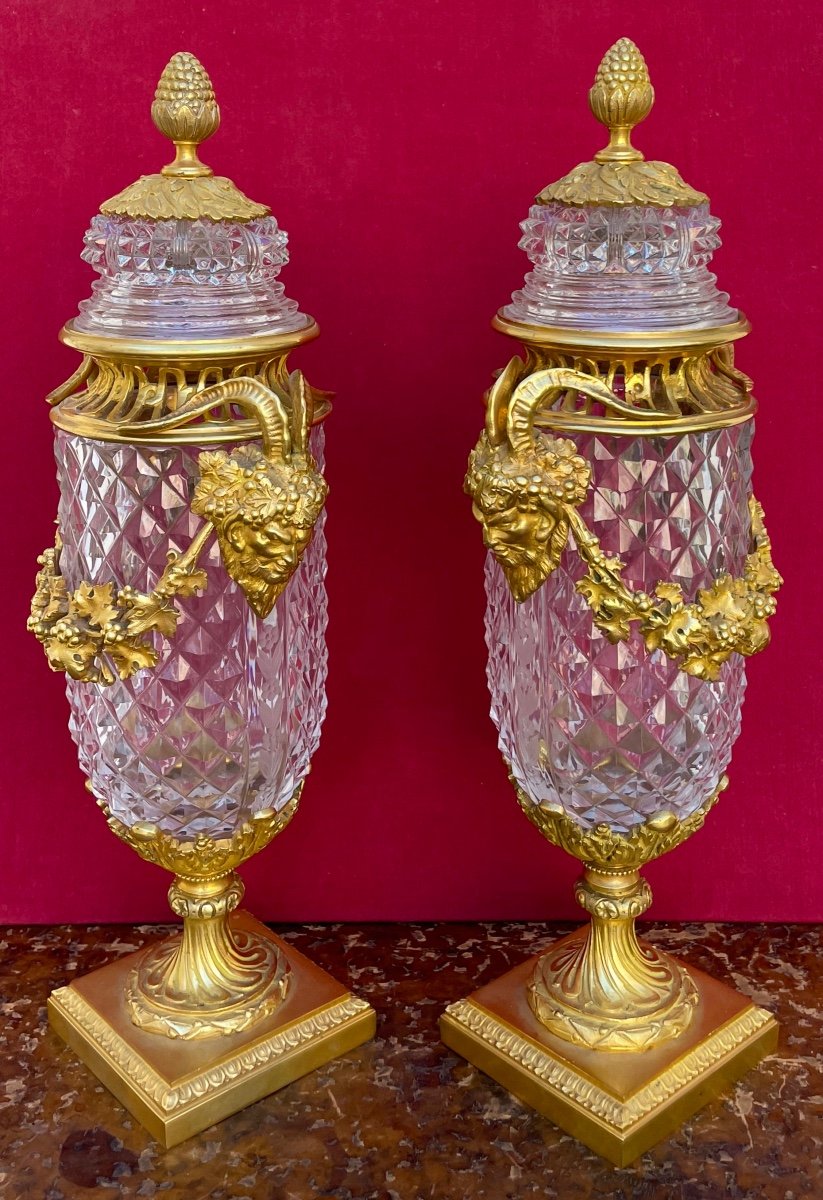 Paire de vases Pot-pourri En Cristal De Baccarat Et Bronze Doré-photo-2