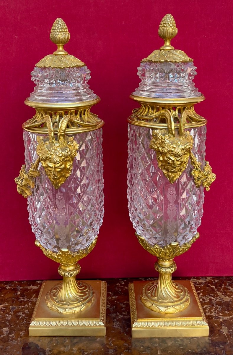 Paire de vases Pot-pourri En Cristal De Baccarat Et Bronze Doré-photo-3