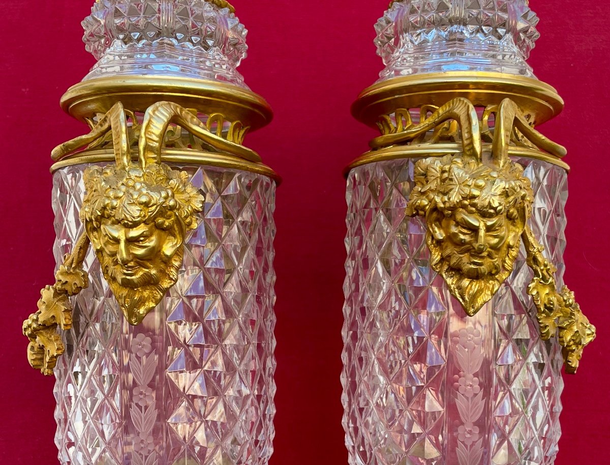 Paire de vases Pot-pourri En Cristal De Baccarat Et Bronze Doré-photo-4