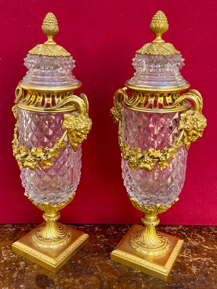 Paire de vases Pot-pourri En Cristal De Baccarat Et Bronze Doré-photo-1