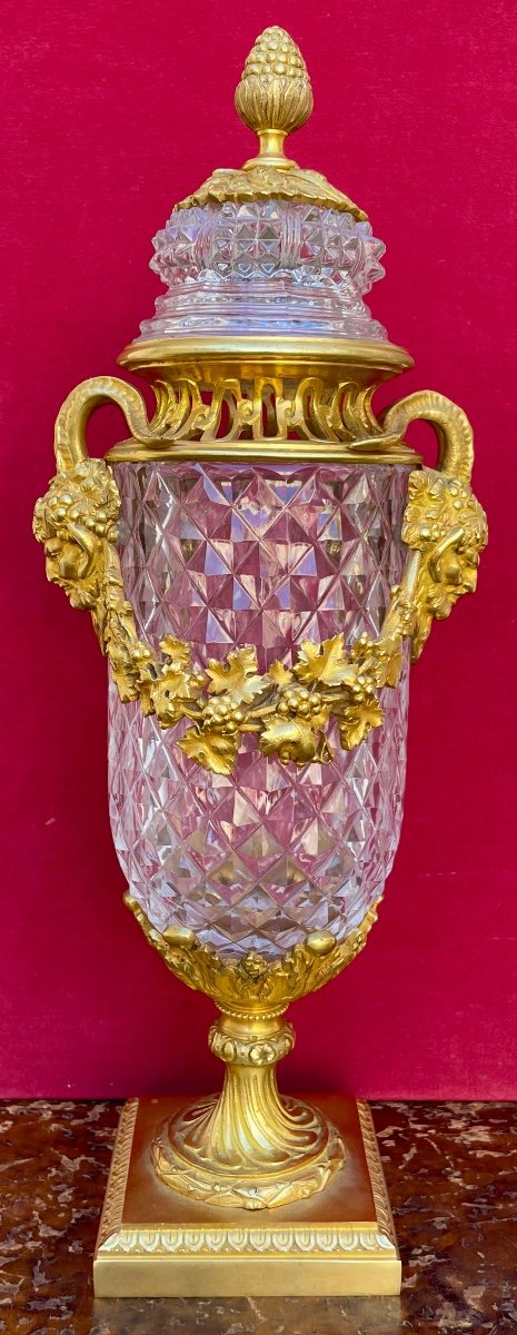 Paire de vases Pot-pourri En Cristal De Baccarat Et Bronze Doré-photo-2