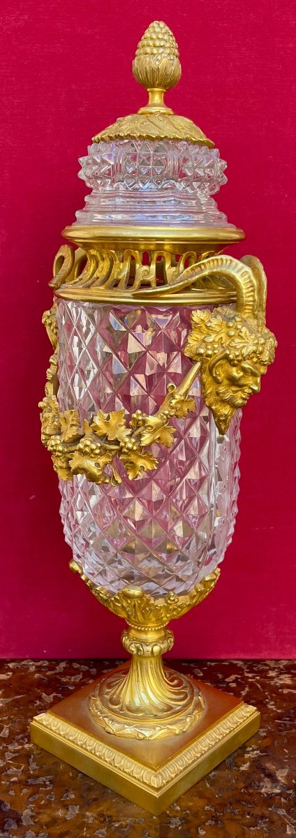 Paire de vases Pot-pourri En Cristal De Baccarat Et Bronze Doré-photo-3