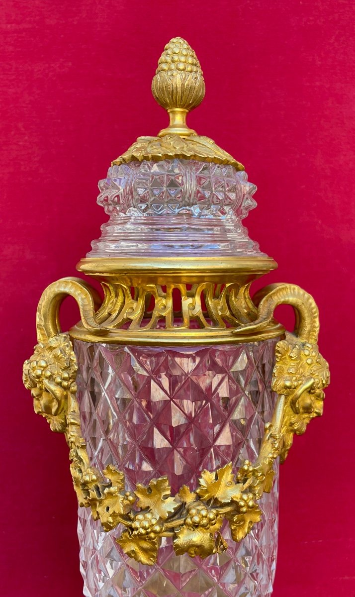 Paire de vases Pot-pourri En Cristal De Baccarat Et Bronze Doré-photo-4