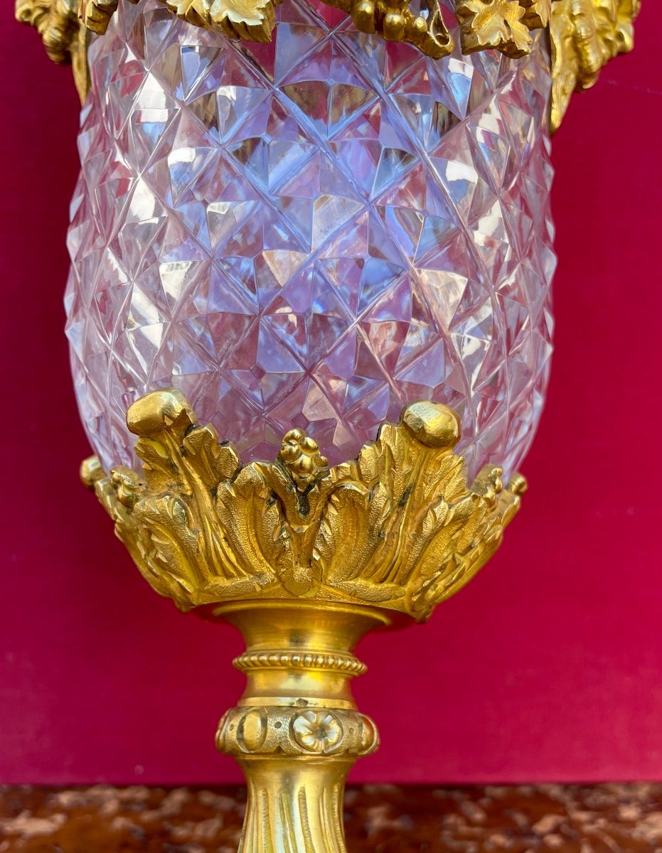 Paire de vases Pot-pourri En Cristal De Baccarat Et Bronze Doré-photo-7