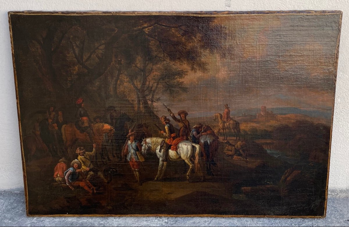 Tableau. Huile Sur Toile. Ecole Flamande Du 17e Siècle. Entourage de Pieter Van-Bloemen