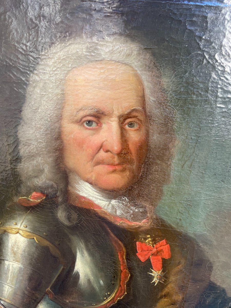 Tableau. Huile Sur Toile 18e. Portrait d'Homme En Cuirasse-photo-2