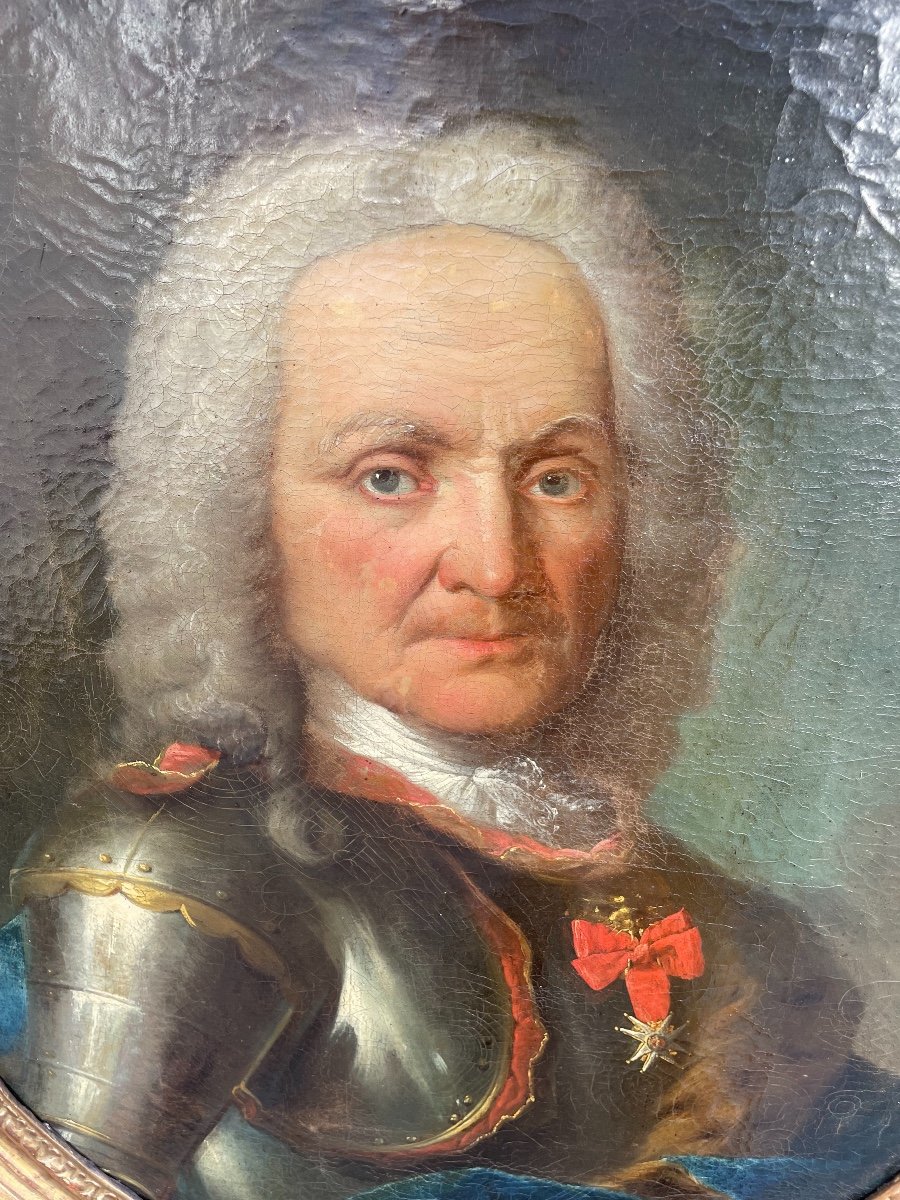 Tableau. Huile Sur Toile 18e. Portrait d'Homme En Cuirasse-photo-8